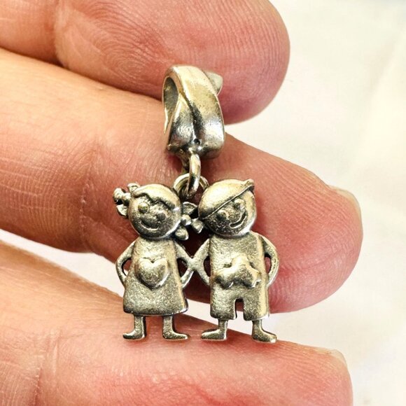 VTG Solid Sterling Silver 925 Boy Girl Slide Charm Pendant Size 1'' Length - Picture 1 of 7